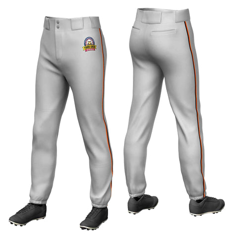 Custom Gray Orange-Black Classic Fit Stretch Practice Pull-up Baseball Pants