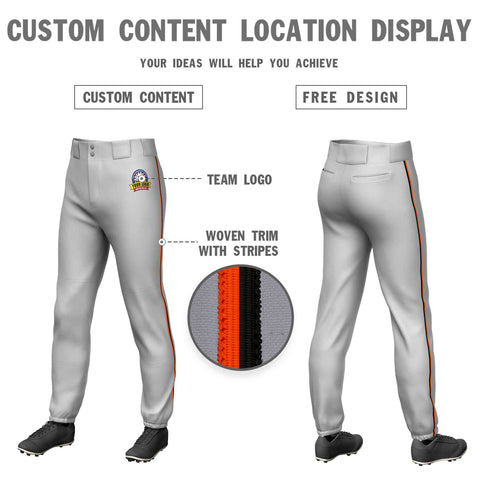 Custom Gray Orange-Black Classic Fit Stretch Practice Pull-up Baseball Pants