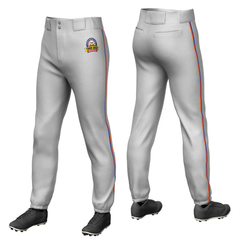 Custom Gray Royal-Orange Classic Fit Stretch Practice Pull-up Baseball Pants