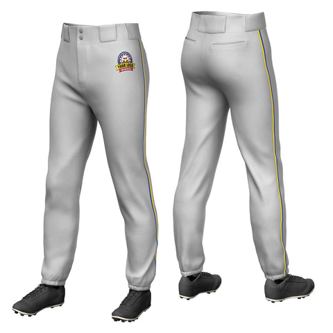 Custom Gray Royal-Gold Classic Fit Stretch Practice Pull-up Baseball Pants