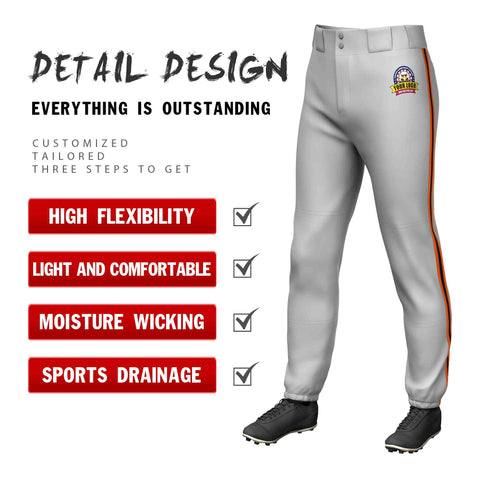 Custom Gray Orange Black-Orange Classic Fit Stretch Practice Pull-up Baseball Pants
