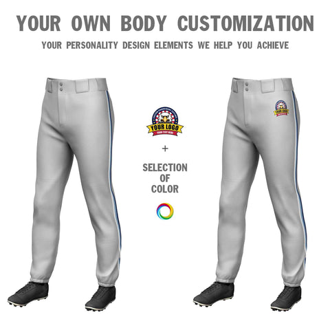 Custom Gray White Light Blue-Navy Classic Fit Stretch Practice Pull-up Baseball Pants