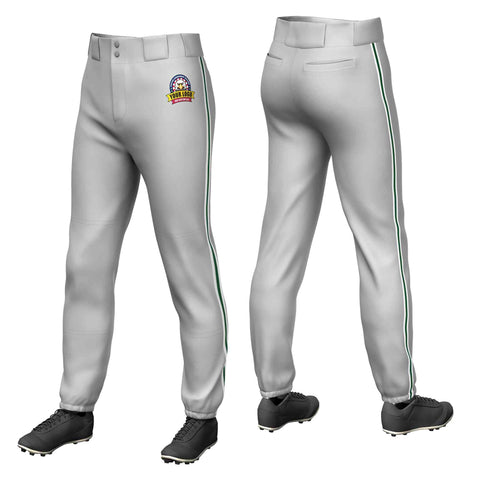 Custom Gray White Green-White Classic Fit Stretch Practice Pull-up Baseball Pants