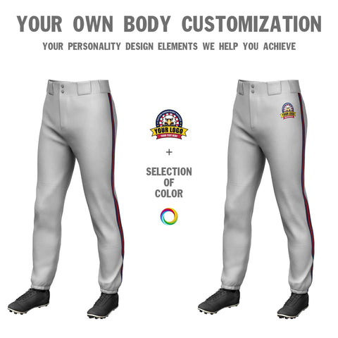 Custom Gray Navy Red-Navy Classic Fit Stretch Practice Pull-up Baseball Pants