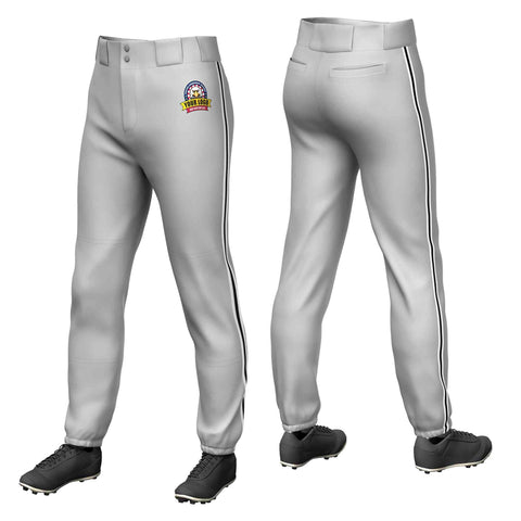 Custom Gray White Black-White Classic Fit Stretch Practice Pull-up Baseball Pants