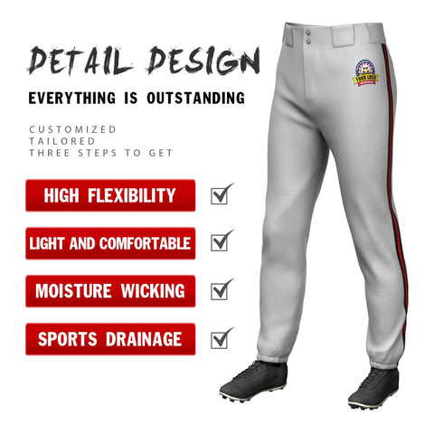 Custom Gray Black Red-Black Classic Fit Stretch Practice Pull-up Baseball Pants