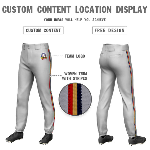 Custom Gray Navy Old Gold-Red Classic Fit Stretch Practice Pull-up Baseball Pants