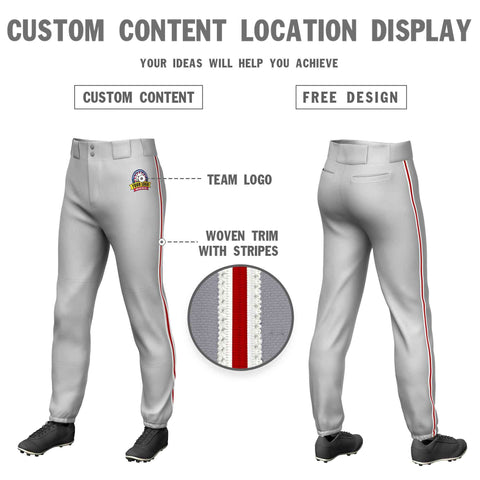 Custom Gray White Red-White Classic Fit Stretch Practice Pull-up Baseball Pants