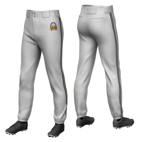 Custom Gray Navy Old Gold-Navy Classic Fit Stretch Practice Pull-up Baseball Pants