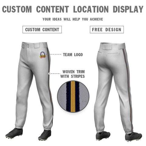 Custom Gray Navy Old Gold-Navy Classic Fit Stretch Practice Pull-up Baseball Pants