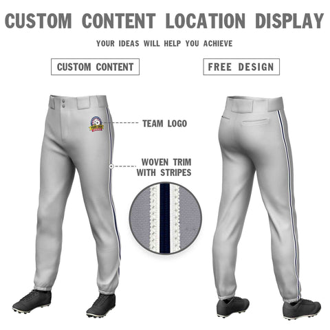 Custom Gray White Navy-White Classic Fit Stretch Practice Pull-up Baseball Pants