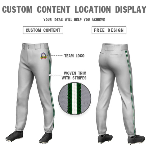 Custom Gray Green White-Green Classic Fit Stretch Practice Pull-up Baseball Pants