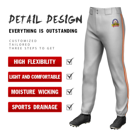 Custom Gray Orange White-Orange Classic Fit Stretch Practice Pull-up Baseball Pants