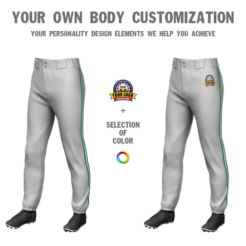Custom Gray Kelly Green White-Kelly Green Classic Fit Stretch Practice Pull-up Baseball Pants