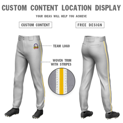 Custom Gray White Gold-White Classic Fit Stretch Practice Pull-up Baseball Pants