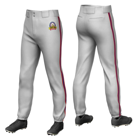 Custom Gray Red Royal-Red Classic Fit Stretch Practice Pull-up Baseball Pants