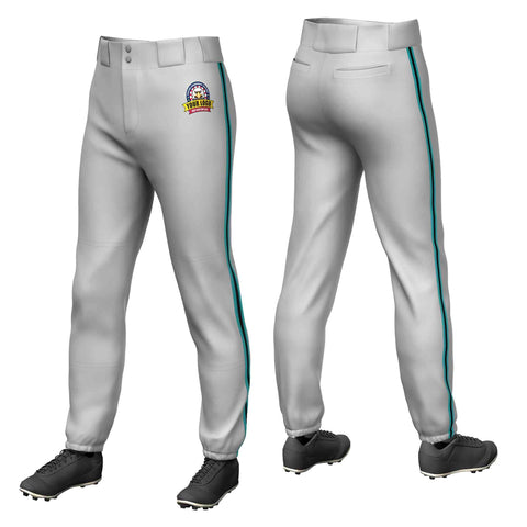 Custom Gray Aqua Black-Aqua Classic Fit Stretch Practice Pull-up Baseball Pants
