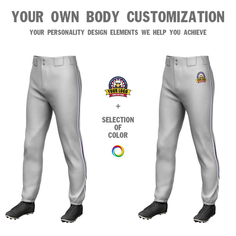 Custom Gray White Purple-White Classic Fit Stretch Practice Pull-up Baseball Pants