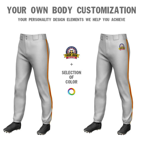 Custom Gray Yellow Red-Yellow Classic Fit Stretch Practice Pull-up Baseball Pants