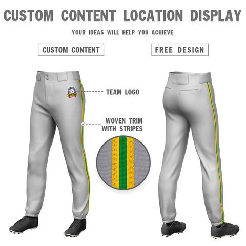 Custom Gray Gold Kelly Green-Gold Classic Fit Stretch Practice Pull-up Baseball Pants