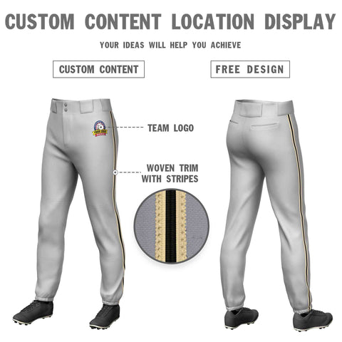 Custom Gray Khaki Black-Khaki Classic Fit Stretch Practice Pull-up Baseball Pants