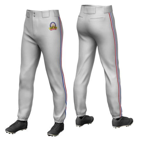 Custom Gray Royal White-Red Classic Fit Stretch Practice Pull-up Baseball Pants