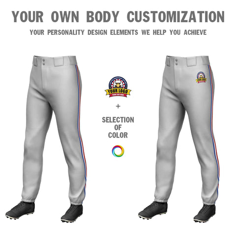 Custom Gray Royal White-Red Classic Fit Stretch Practice Pull-up Baseball Pants