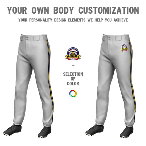 Custom Gray Black Gold-Black Classic Fit Stretch Practice Pull-up Baseball Pants