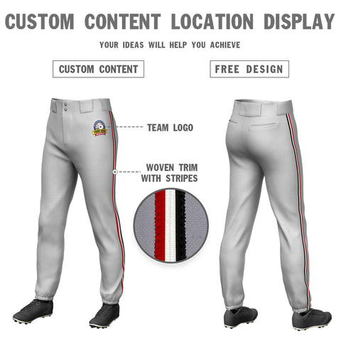 Custom Gray Red White-Black Classic Fit Stretch Practice Pull-up Baseball Pants