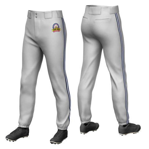 Custom Gray Navy White-Navy Classic Fit Stretch Practice Pull-up Baseball Pants