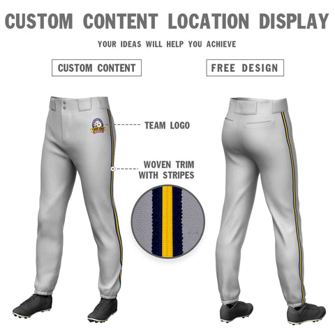 Custom Gray Navy Gold-Navy Classic Fit Stretch Practice Pull-up Baseball Pants