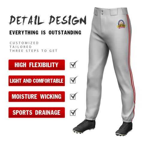 Custom Gray Red White-Red Classic Fit Stretch Practice Pull-up Baseball Pants