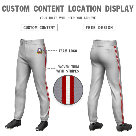 Custom Gray Red White-Red Classic Fit Stretch Practice Pull-up Baseball Pants