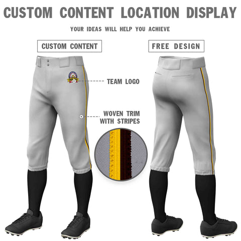 Custom Gray Gold-Brown Classic Fit Stretch Practice Knickers Baseball Pants