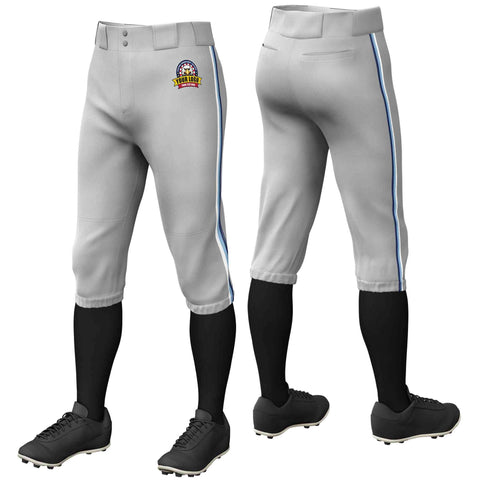Custom Gray White Light Blue-Navy Classic Fit Stretch Practice Knickers Baseball Pants
