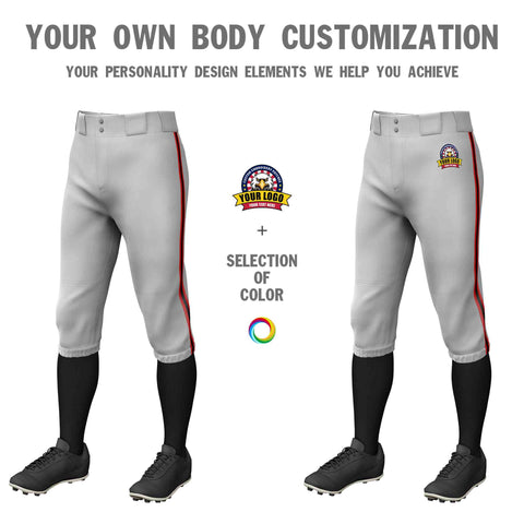 Custom Gray Red Black-Red Classic Fit Stretch Practice Knickers Baseball Pants