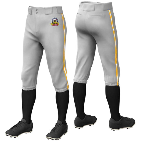 Custom Gray Yellow White-Yellow Classic Fit Stretch Practice Knickers Baseball Pants