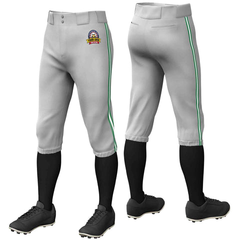 Custom Gray Kelly Green White-Kelly Green Classic Fit Stretch Practice Knickers Baseball Pants