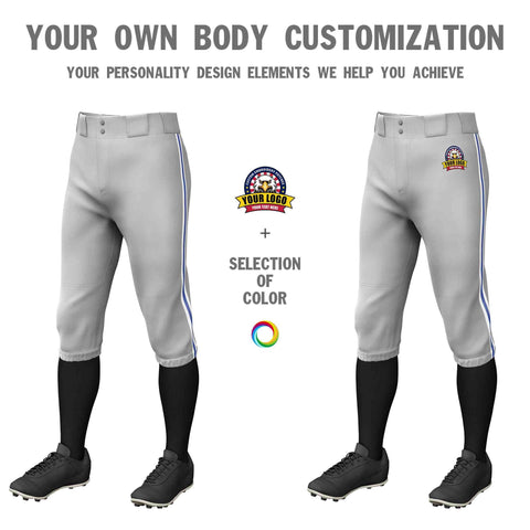Custom Gray Royal White-Royal Classic Fit Stretch Practice Knickers Baseball Pants
