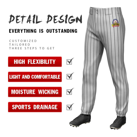 Custom Gray Black Pinstripe Fit Stretch Practice Pull-up Baseball Pants
