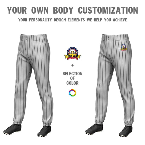 Custom Gray Black Pinstripe Fit Stretch Practice Pull-up Baseball Pants