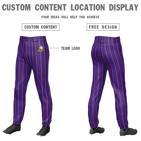 Custom Purple White Pinstripe Fit Stretch Practice Pull-up Baseball Pants
