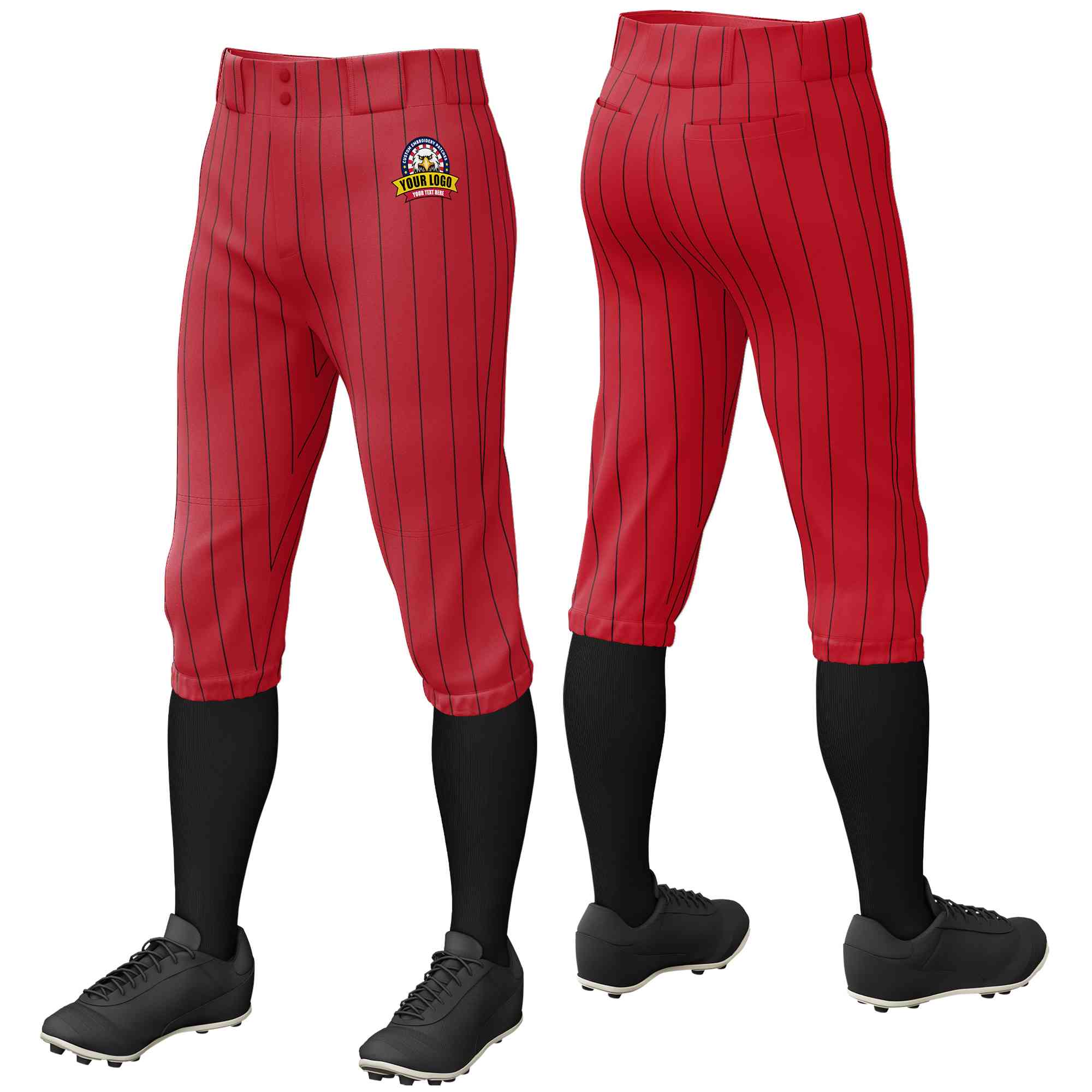 Custom Red Black Pinstripe Fit Stretch Practice Knickers Baseball Pant