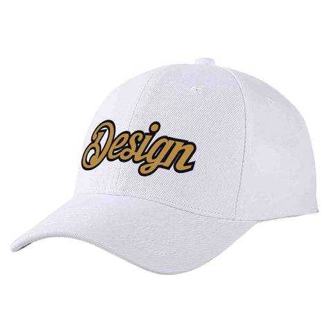 Custom White Old Gold-Black Curved Eaves Sport Design Baseball Cap
