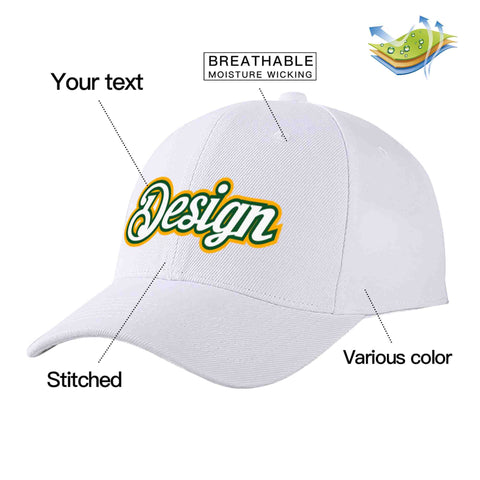 Custom White White-Kelly Green Curved Eaves Sport Design Baseball Cap