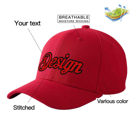 Custom Red Red-Black Curved Eaves Sport Design Baseball Cap