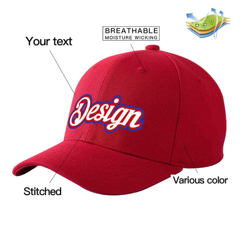 Custom Red White-Red Curved Eaves Sport Design Baseball Cap