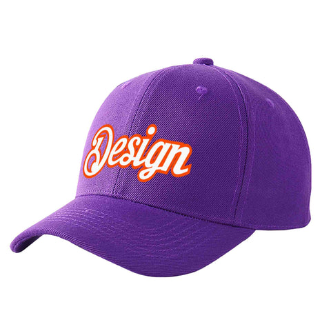 Custom Purple White-Orange Curved Eaves Sport Design Baseball Cap