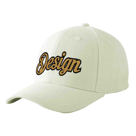 Custom Cream Old Gold-Black Curved Eaves Sport Design Baseball Cap