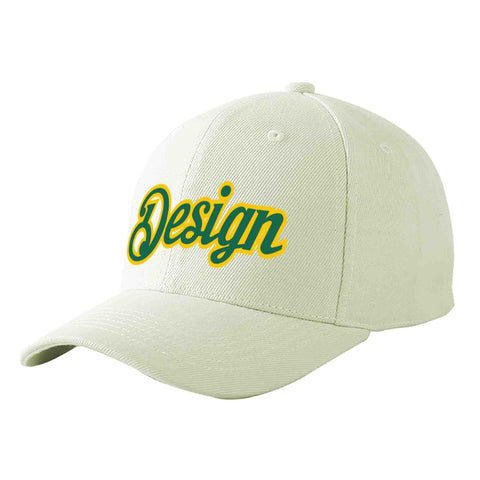 Custom Cream Kelly Green-Gold Curved Eaves Sport Design Baseball Cap
